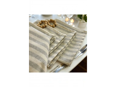 Gri İnce  Çizgili Keten   6 lı  Peçete Takımı (Toka Hediyeli )