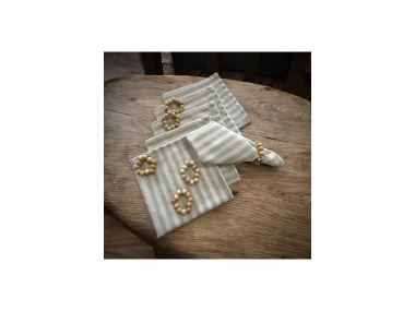 Gri İnce  Çizgili Keten   6 lı  Peçete Takımı (Toka Hediyeli )