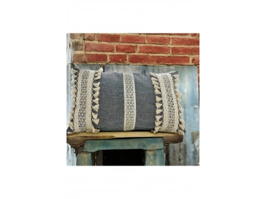 Keten Gri Antrasit Ham Dantel Kırlent Kırlent Kılıfı(35 x 55)