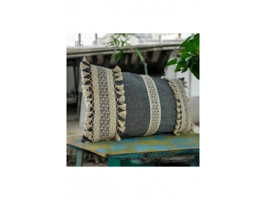 Keten Gri Antrasit Ham Dantel Kırlent Kırlent Kılıfı(35 x 55)