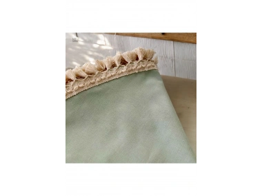 Premium Keten Adaçayı Yeşil YUVARLAK Ham Ponponlu Masa Örtüsü