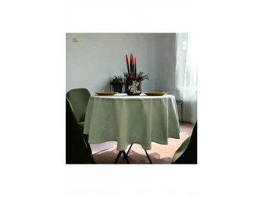 Keten Adaçayı Yeşil Yuvarlak DÜZ Masa Örtüsü