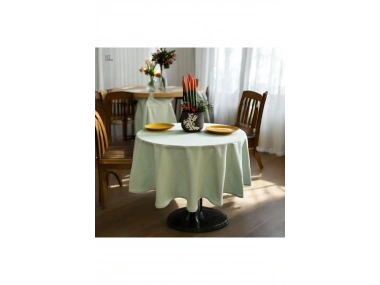 Keten Adaçayı Yeşil Yuvarlak DÜZ Masa Örtüsü