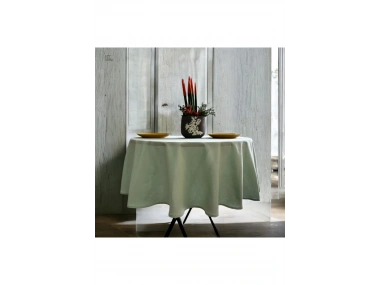 Keten Adaçayı Yeşil Yuvarlak DÜZ Masa Örtüsü