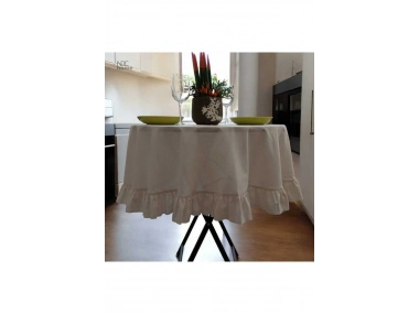 Ham Keten Krem FIRFIRLI Yuvarlak Masa Örtüsü