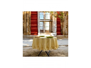 Sarı Keten Fırfırlı Yuvarlak Masa Örtüsü