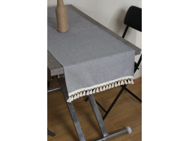 Gri Antrasit HAM Ponponlu Runner Masa Örtüsü (45 x 150)