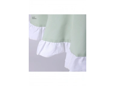 Yeşil Keten YUVARLAK (Beyaz) FIRFIRLI Masa Örtüsü