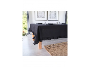 Siyah Keten Firfirli Masa Örtüsü