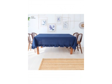 Lacıvert Keten FIRFIRLI Masa Örtüsü