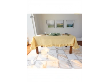 Sarı Keten FIRFIRLI Masa Örtüsü