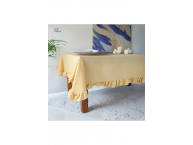 Sarı Keten FIRFIRLI Masa Örtüsü