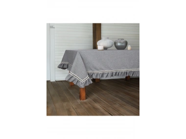 Gri Antrasit Keten Özel Seri FIRFIRLI Masa Örtüsü