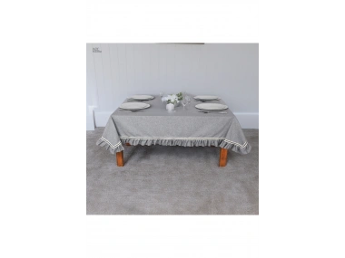 Gri Antrasit Keten Özel Seri FIRFIRLI Masa Örtüsü
