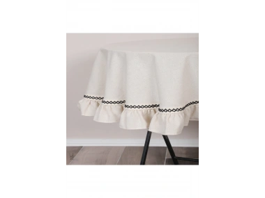 Ham Keten Yuvarlak Firfirli Özel Seri Masa Örtüsü
