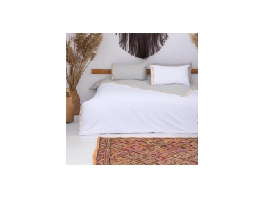 Gri Beyaz Çift Taraflı Battal Boy Nevresim Seti