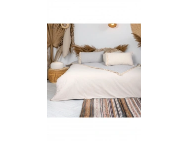 Gri Krem Çift Taraflı Battal Boy Nevresim Seti