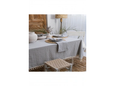 Gri Piti Kare 6lı Peçeteli Masa Örtüsü