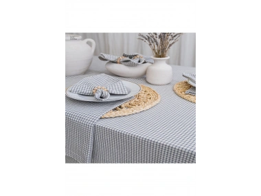 Gri Piti Kare 6lı Peçeteli Masa Örtüsü