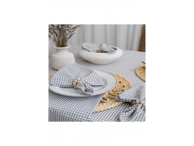 Gri Piti Kare 6lı Peçeteli Masa Örtüsü