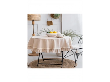 Bej Özel Seri Fırfırlı Masa Örtüsü