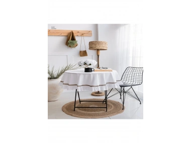 Beyaz Keten Özel Seri Fırfırlı Masa Örtüsü