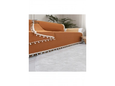 Premium Keten Tarçın [ TARÇIN] Ponponlu Koltuk Örtüsü (170 x 220