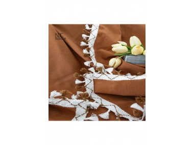 Premium Keten Tarçın [ TARÇIN] Ponponlu Koltuk Örtüsü (170 x 220