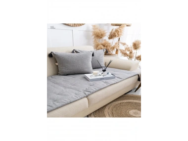 Antrasit Piremium Keten Evcil Hayvan Dostu Keten Koltuk Pedi / Şilte [Kırlentli] 70 x 300