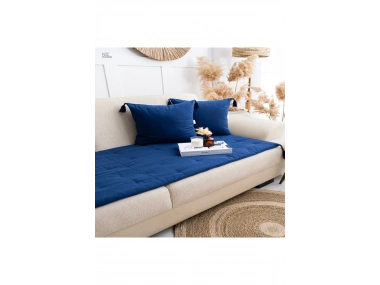 Lacivert Piremium Keten Evcil Hayvan Dostu Keten Koltuk Pedi / Şilte [Kırlentli] (80X180)