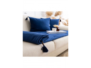 Lacivert Piremium Keten Evcil Hayvan Dostu Keten Koltuk Pedi / Şilte [Kırlentli] (80X180)