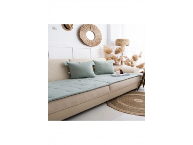 Yeşil Premium Keten Evcil Hayvan Dostu Keten Koltuk Pedi / Şilte [Kırlentli] (80X180)