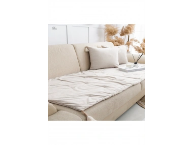 Krem Piremium Keten Evcil Hayvan Dostu Keten Koltuk Pedi / Şilte [Kırlentli] (80X180)