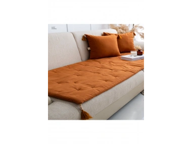 Tarçın Piremium Keten Evcil Hayvan Dostu Keten Koltuk Pedi / Şilte [Kırlentli] (80X180)