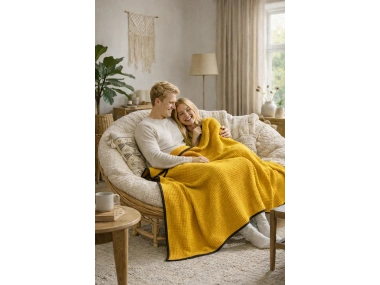 Waffle Dokuma Çok Amaçlı Pike TV Şalı / Battaniyesi - Sarı