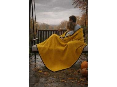 Waffle Dokuma Çok Amaçlı Pike TV Şalı / Battaniyesi - Sarı