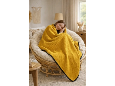 Waffle Dokuma Çok Amaçlı Pike TV Şalı / Battaniyesi - Sarı