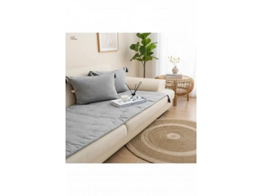 Antrasit Piremium Keten Evcil Hayvan Dostu Keten Koltuk Pedi / Şilte [Kırlentli]