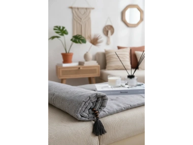 Antrasit Piremium Keten Evcil Hayvan Dostu Keten Koltuk Pedi / Şilte [Kırlentli]