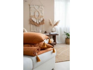 Tarçın Piremium Keten Evcil Hayvan Dostu Keten Koltuk Pedi / Şilte [Kırlentli] (80X180)