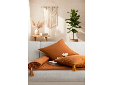 Tarçın Piremium Keten Evcil Hayvan Dostu Keten Koltuk Pedi / Şilte [Kırlentli] (80X180)