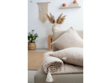 Krem Piremium Keten Evcil Hayvan Dostu Keten Koltuk Pedi / Şilte [Kırlentli] (80X180)