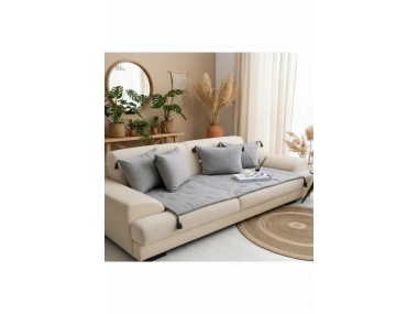 Antrasit Piremium Keten Evcil Hayvan Dostu Keten Koltuk Pedi / Şilte [Kırlentli] 70 x 300