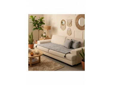 Antrasit Piremium Keten Evcil Hayvan Dostu Keten Koltuk Pedi / Şilte [Kırlentli] 70 x 300