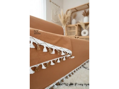 Premium Keten Tarçın [ TARÇIN] Ponponlu Koltuk Örtüsü (170 x 220