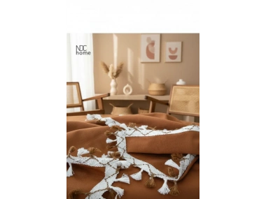 Premium Keten Tarçın [ TARÇIN] Ponponlu Koltuk Örtüsü (170 x 220
