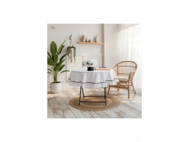 Beyaz Keten Özel Seri Fırfırlı Masa Örtüsü