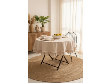 Bej Özel Seri Fırfırlı Masa Örtüsü