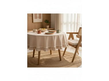 Bej Özel Seri Fırfırlı Masa Örtüsü