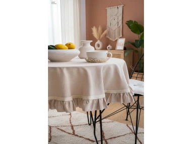 Bej Özel Seri Fırfırlı Masa Örtüsü